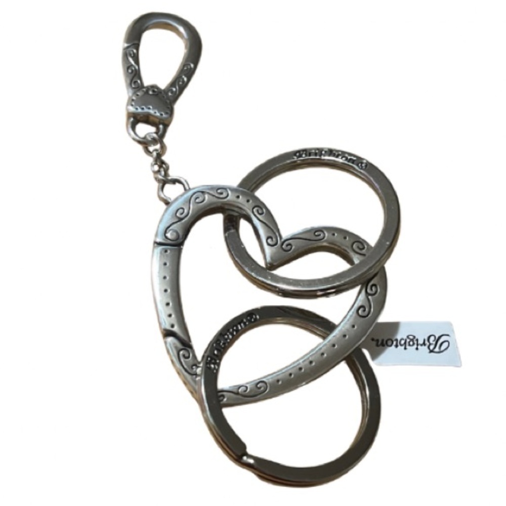 NWT Brighton Patchwork Valley Silver Heart Keychain